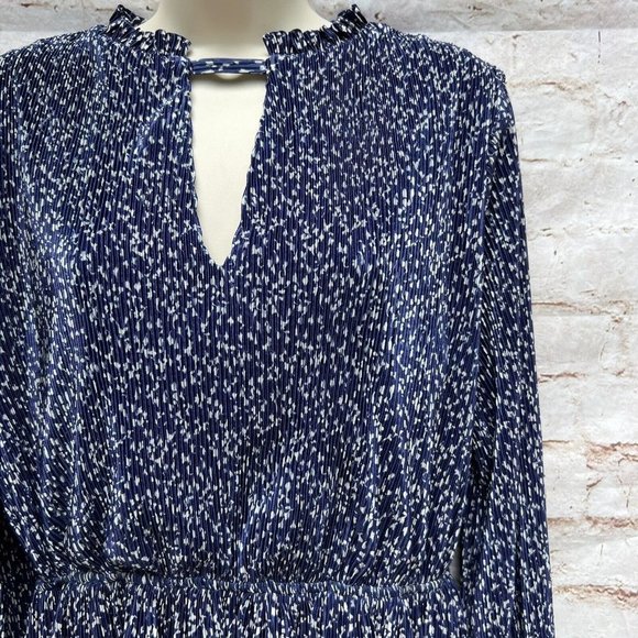 j.o.a. Los Angeles Size Large Blue White Spotted Mini Dress Keyhole Neckline - Picture 4 of 7